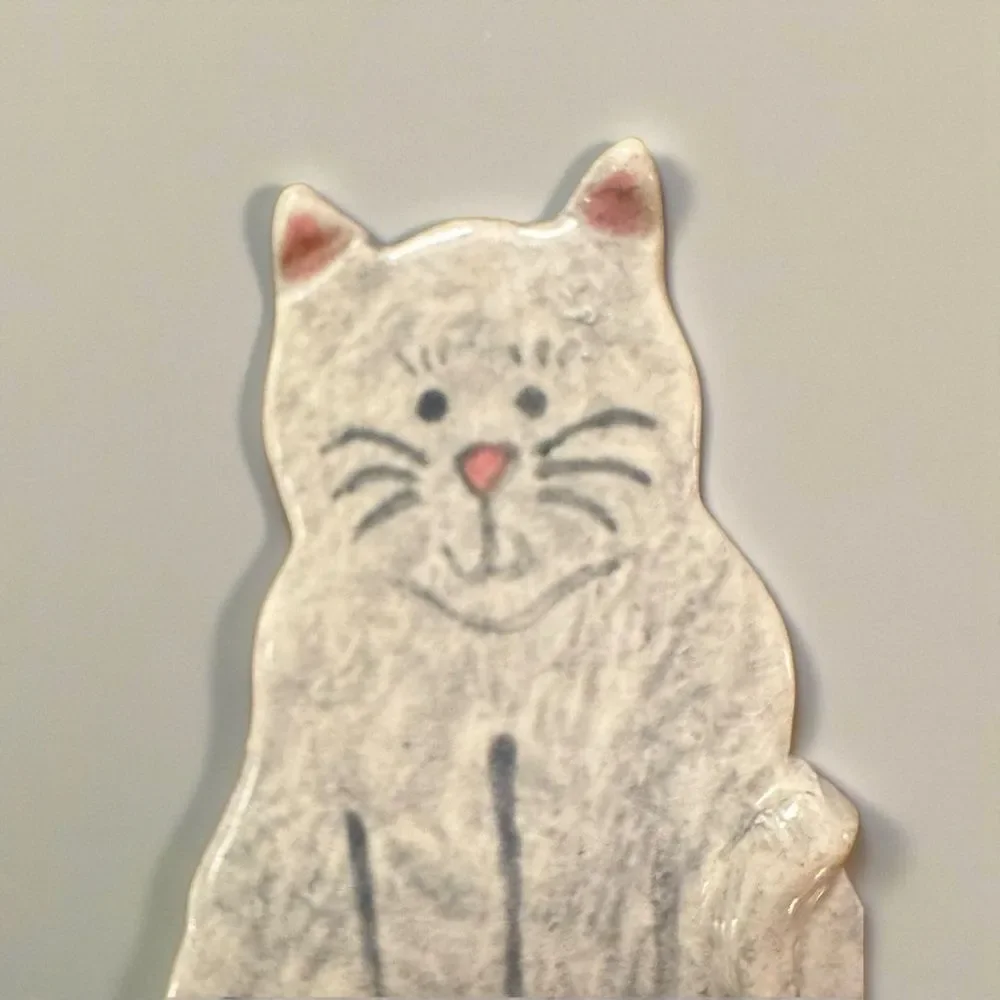 Vintage Handmade Clay Cat Pin Brooch